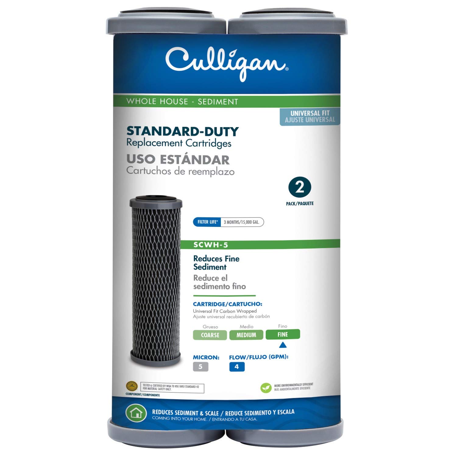 Culligan SCWH-5 Standard-Duty Whole House Water Filter Replacement Cartridges, 2-Pack, Black