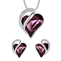Leafael Infinity Love Heart Necklace and Stud Earrings for Women, February Birthstone Crystal Jewelry, Silver Tone Bundle Gifts for Women, Amethyst Pink