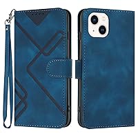 Flip Cover for iPhone 14 Case Wallet, Men Women Stylish PU Leather Folio Shell Protective Bumper Card Holder Magnetic Folding Lanyard Case (Blue)