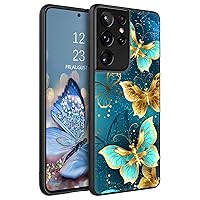 GUAGUA for Samsung Galaxy S21 Ultra Case Glow in The Dark, Samsung S21 Ultra Phone Case, Cute Blue Butterfly Noctilucent Luminous Shockproof Protective Case for Galaxy S21 Ultra 6.8'' Women Men Gifts