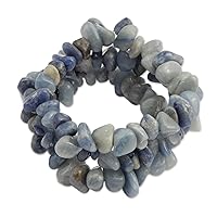 NOVICA Handmade Quartz Beaded Stretch Bracelets Blue from Brazil Set of 3 Gemstone Birthstone [7 in Inner Circ. x 1.4 in W] 'Wonders'