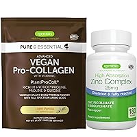 Vegan Vanilla Collagen Protein Powder + Zinc Complex Vegan Bundle for Skin, Hair & Nails. Complete Collagen Boosting Formula + 25mg Chelated Zinc, by Igennus