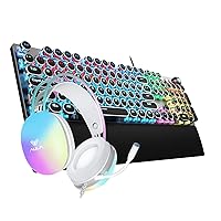 AULA Typewriter Style Keyboard and Gaming Headset Combo, RGB Rainbow Backlit Keyboard Headset Set, Wired Blue Switches Mechanical Keyboard + USB PC Gaming Headset with Microphone