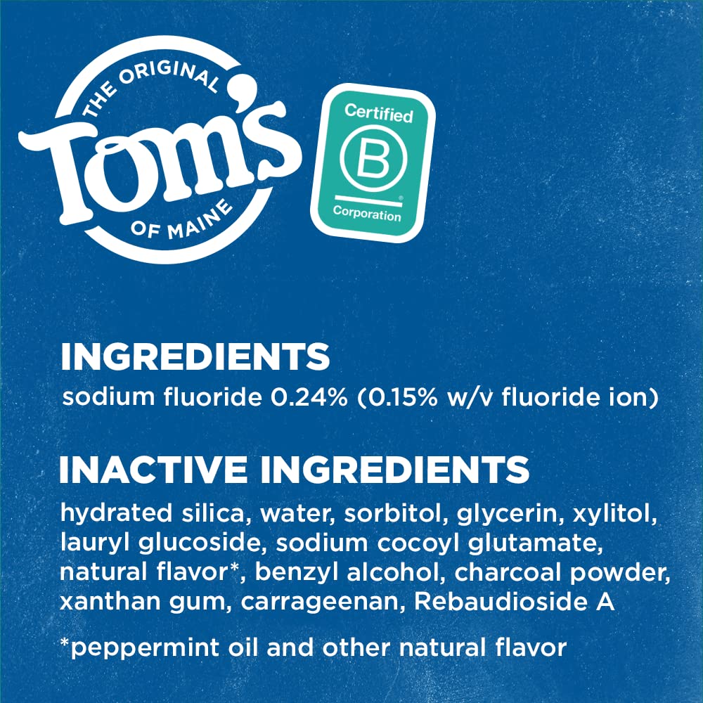 Tom's of Maine Activated Charcoal Whitening Toothpaste with Fluoride, Peppermint, 4.7 oz. 3-Pack (Packaging May Vary)