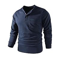 Mr.Stream Men's 3 Button Full Long Sleeve Pocket Work Henley T-Shirts Relaxed Fit 100% Cotton Heavyweight Tees