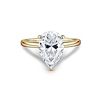 ISAAC WOLF 4 Carat Pear Cut Solitaire Moissanite Diamond VVS1 Engagement Ring in 10k Solid White, Yellow OR Rose GOLD