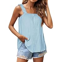 Tank Tops for Women Casual Summer Women's Solid Color Suspender Vest Square Neck Loose Sleeveless Top Cute