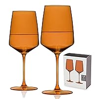 Viski Reserve Nouveau Amber Colored Drinking Glasses - Crystal Wine Glasses Colorful Glassware - 22oz Long Stem Wine Glasses Set of 2