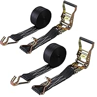 2 Pack Ratchet Straps Heavy Duty, 8000 LBS Break Strength Ratchet Strap Tie Down, 2” x 20ft Black Tie-Down Ratcheting Cargo Truck Straps with Durable Double J Hook for for Truck, Trailers, Car Roof