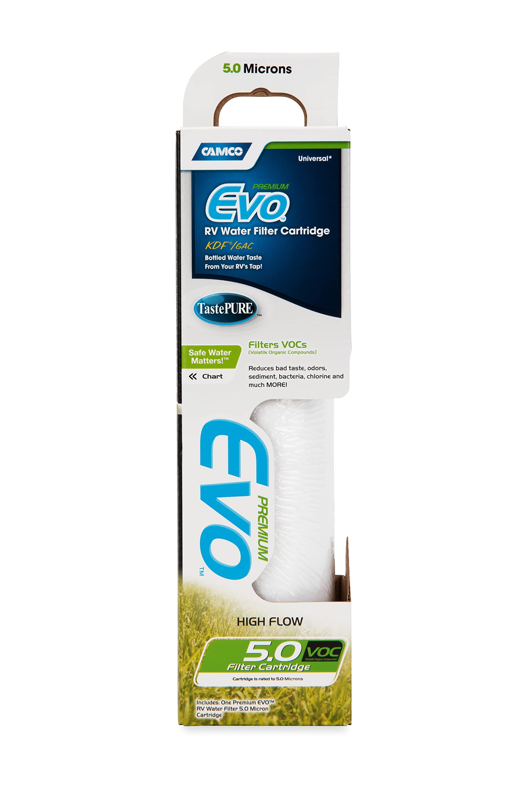Camco 40624 Evo Premium Replacement Water Filter Cartridge for RVs - Replaces Evo Water Filter Housing | Filters Down to 5 Microns | Easy to Install , White, 1 Count (Pack of 1)