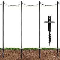 EXCELLO GLOBAL PRODUCTS Premium String Light Poles - 4 Pack - Extends to 10 Feet – Yard Mount (Grass/Dirt)