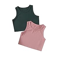 Milumia Girl's 2 Pack Ribbed Knit Sleeveless Round Neck Casual Baisc Crop Tank Top