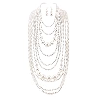 Multilayer Strand Chain Faux Pearls Flapper Beads Cluster Long Choker Necklace