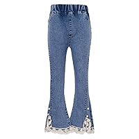 TiaoBug Kids Girls Slit Lace Hem Flare Jeans Casual Bell Bottom Pants Washed Distressed Denim Trousers with Pockets