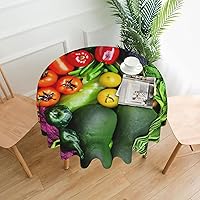Fresh Vegetables Fruits Print Round Tablecloth Water Resistant Decorative Table Cover for Dining Table, Parties Camping