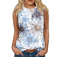 Camisole for Women 2024 Summer Fashion Sleeveless Crew Neck Floral Tunic Cute Printed Shirts