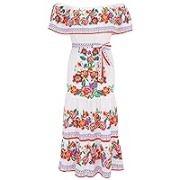 Women Cincode Mayo Dresses Mexican Dress with Belt Off Shoulder Floral Long Maxi Dress Summer Beach Party