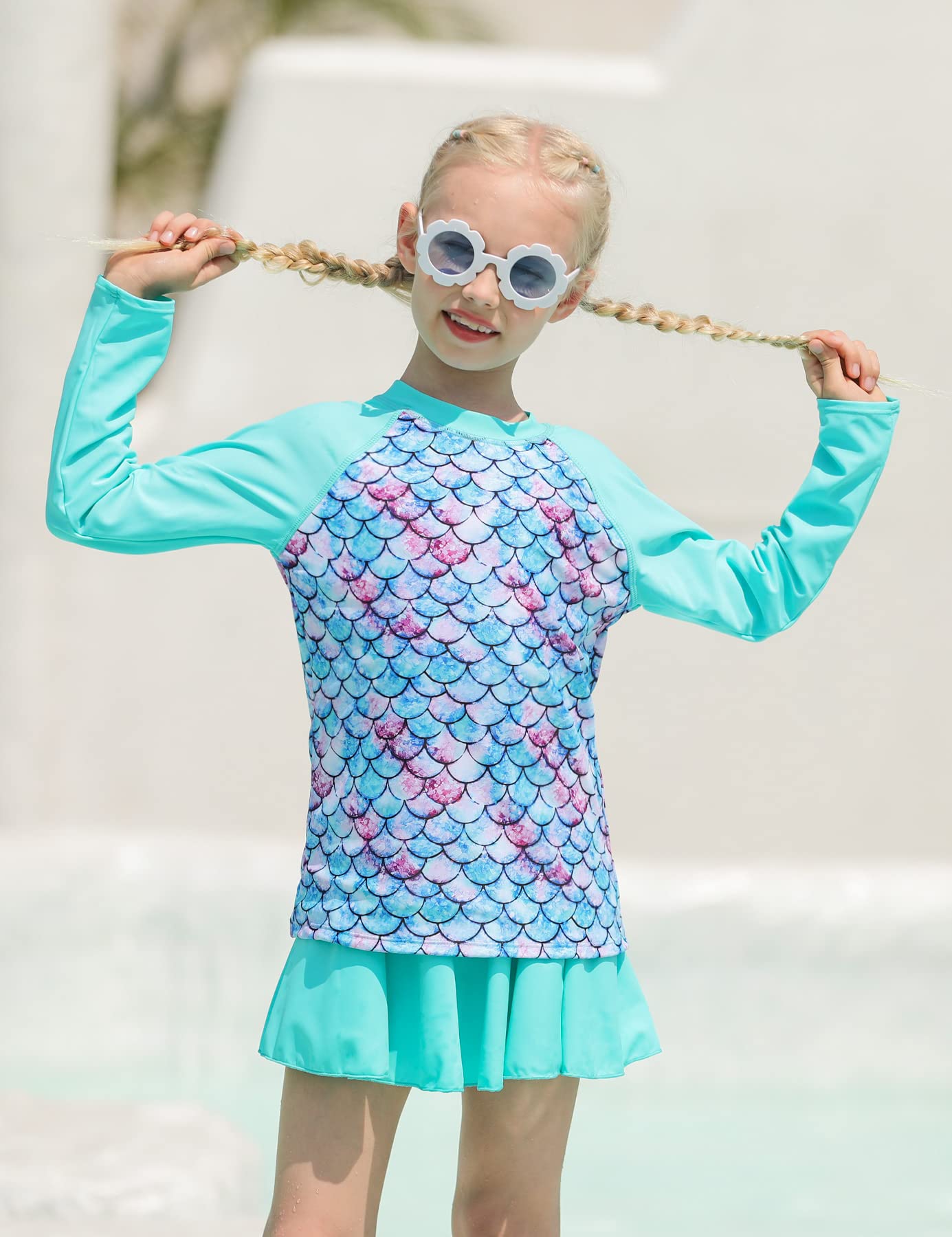 Idgreatim Girls Two Piece Swimsuit Long Sleeve Rash Guard Sets UPF+ 50 Beach Bathing Suit 3-10 Years