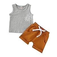 Boy Outfits 5t Infant Baby Boy Clothes Sets 2pcs Sleeveless Letters Print Vest Shirt Tops Toddler Boy (Grey, 0-6 Months)
