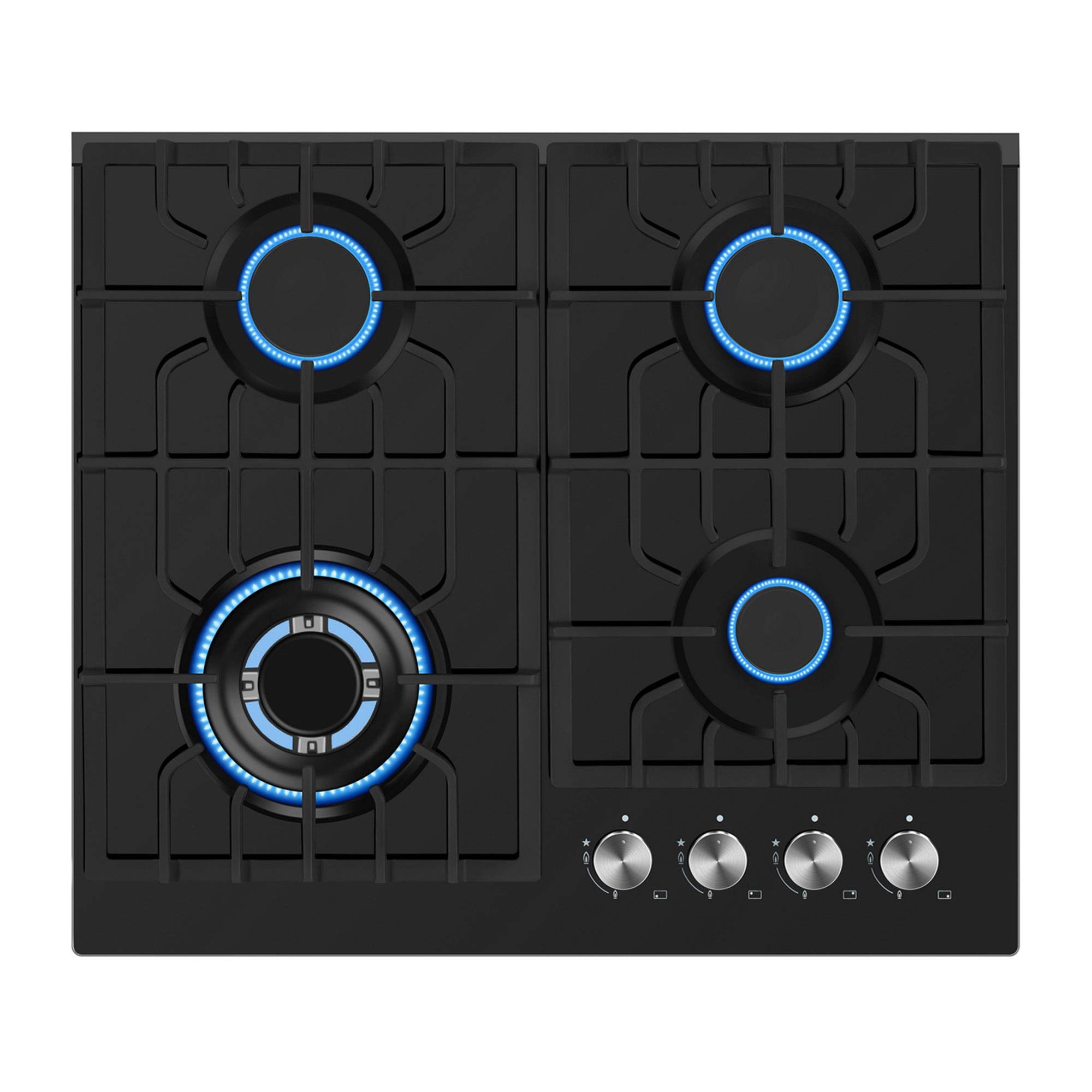 Empava 24 in. Gas Stove Cooktop with 4 Sealed Burners-Heavy Duty Continuous Grates-NG/LPG Convertible-Black Tempered Glass Surface, 24 Inch