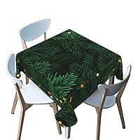 Christmas theme Square Tablecloth,fir branch christmas lights Print pattern,Stain Wrinkle Resistant Reusable Washable Print Square table clothes,for festival celebrate holiday party,green,70 x 70 Inch