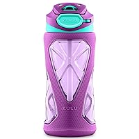 ZULU Torque 16oz Plastic Kids Water Bottle with Silicone Sleeve and Leak-Proof Locking Flip Lid and Soft Touch Carry Loop for School Backpack, Lunchbox, Outdoor Sports, BPA-Free Dishwasher Safe