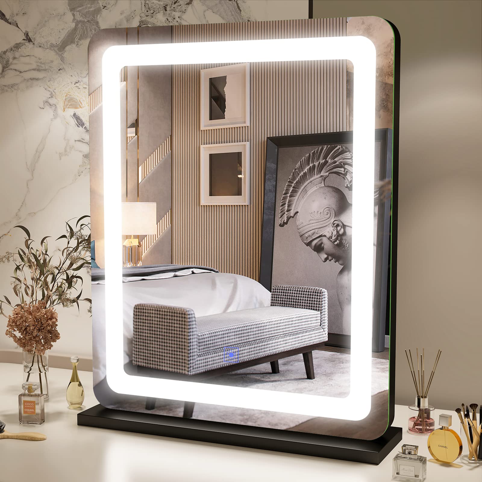 Buy FENNIO Vanity Mirror with Lights 19x22 - LED Lighted Makeup Mirror, Large Makeup Mirror with Lights,Touch Screen with 3-Color Lighting,Led  Mirror Makeup,Dimmable, for Vanity Desk Tabletop, Bedroom