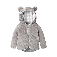 Toddler Girls Boys Autumn Winter Long Sleeve Thick Solid Color Plush Zipper Hooded Coat For 0 To Big Girls Hooded