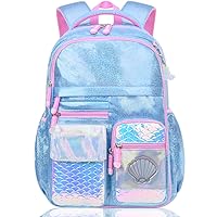 Girls Backpack, Glitter School Backpacks 16in for Girls, Cute Book Bag for Girl Kid Students Elementary School (Mermaid Blue)