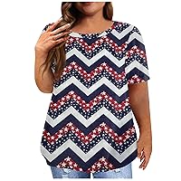 Women's Plus Size Tops Short Sleeve Fashion Independence Day Printed Tees Spring Crew Neck Blouse T Shirts