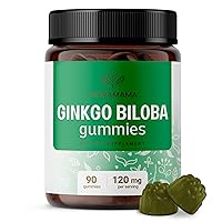 HERBAMAMA Ginkgo Biloba Organic Gummies - Adult Brain Supplement - Brain Booster - Best Ginkgo Biloba Supplements for Energy & Memory - 90 Vegan, Gluten Free Chews - 120mg