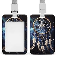 White Fantasy Dream Catcher Badge Holder with Lanyard Name Tag Id Card Holder Protector with Clear Window Vertical Id Cards Holder Name Badge Holder for Nurse Doctor Office