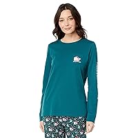 vineyard vines Women's Christmas Whale Long-Sleeve Pocket Tee