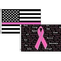 3x5 USA Pink Line Breast Cancer Ribbon 2 Pack Flag Wholesale Set Combo 3'x5' Banner Grommets Double Stitched Fade Resistant Premium Quality