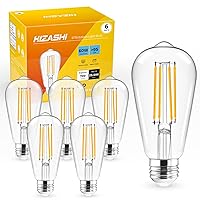 Hizashi Edison Light Bulbs 60 Watt Equivalent, E26 LED Bulb Non-Dimmable, 2700K Warm White, 95+CRI ST19 Vintage Light Bulbs E26 Base, 700LM 6W, UL Listed, Clear Glass, Pack of 6