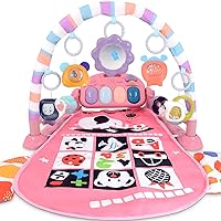 Baby Play Mat Activity Gym for Floor, Kick and Play Piano Gym for Kids, Black and White High Contrast Baby Toys Gift for Newborn 0-3 0-6 6-12 Months, Tummy Time Mat Toys, Pink