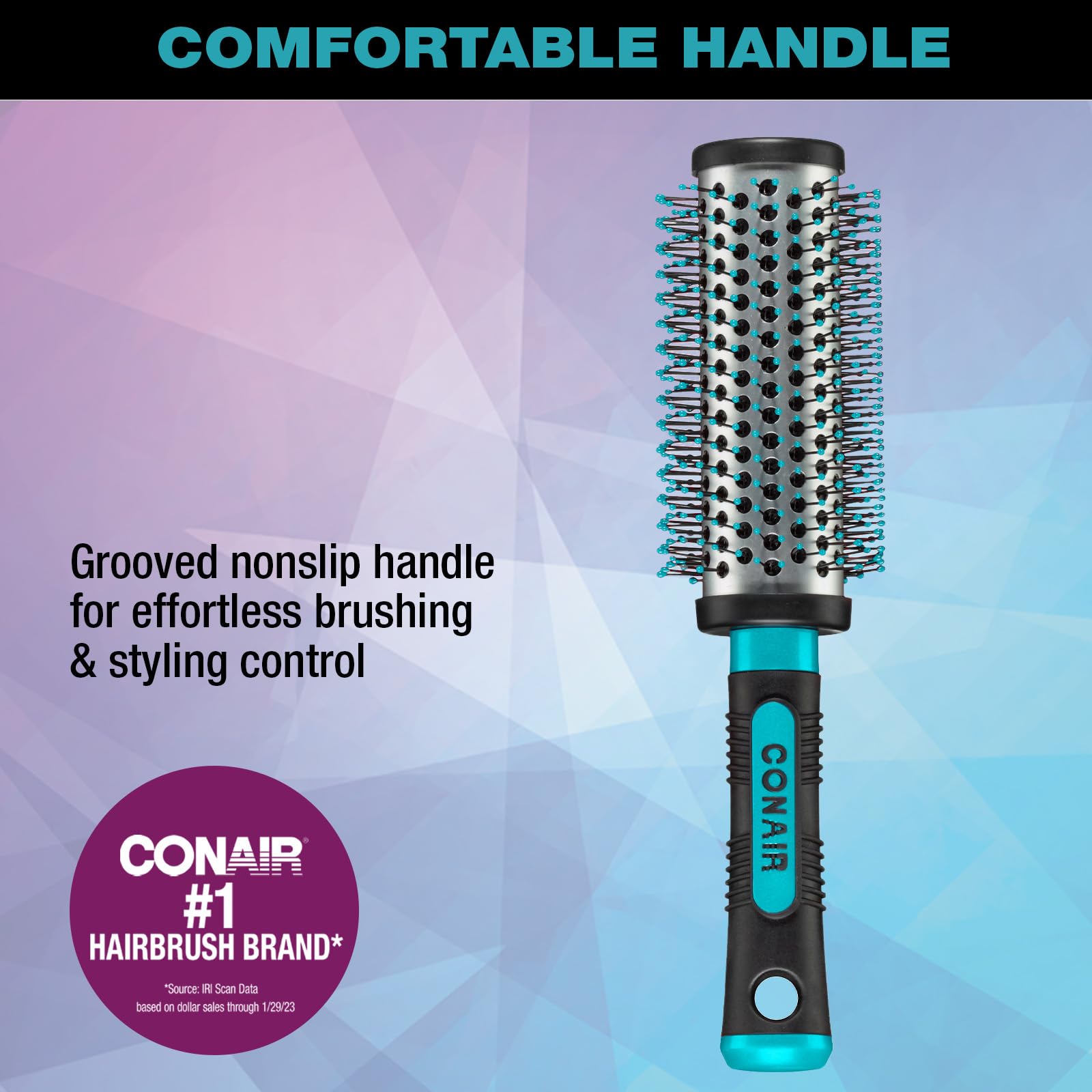 Conair Salon Results Professional Large Hot Curling Round Hair Brush with Nylon Bristles and Rubber-Grip Handle for Blow-Dry Styling (Colors and Packaging Vary), 1 Count