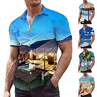 Hawaiian Shirts for Men Short Sleeve Funny Summer T-Shirts Relaxed Fit Baggy V Neck Party Vintage Hippie Sweatshirt