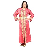 Moroccan Caftan Women Handmade Embroidery One Size fits Small to Large with Complimentary Belt Coral