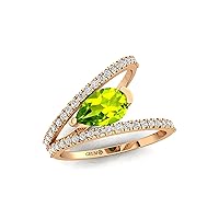 Women's Statement Ring, Swiss Blue Peridot 18kt Gemstone Birthsone Ring, 6X9 PEAR Shape with 44 Diamond/Jewellery for Women, Gift for Mother/Sister/Wife
