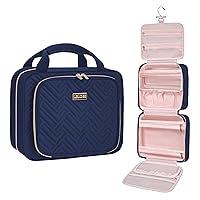 Leudes Travel Toiletry Bag for Traveling Women, Hanging Makeup Bag Organizer with Removable TSA Approved Cosmetic Bag for Travel Essentials,Full Sized Toiletries,Brushes Set (Blue, Large)