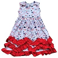 Flower Girl Dress Heart America Print Layered Ruffles Party Dress Special Occasion Dress for Girl