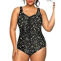 Daci Women One Piece Zipper Swimsuits Plus Size Ruched Tummy Control Bathing Suit Push Up Swimwear