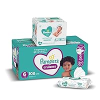 Diapers Size 6, 108 Count and Baby Wipes - Pampers Cruisers Disposable Baby Diapers and Water Baby Wipes Sensitive Pop-Top Packs, 336 Count (Packaging May Vary)