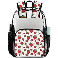 Strawberry Fruits Cute Clear Backpack Heavy Duty Transparent Bookbag for Women Men See Through PVC Backpack for Security, Work, Sports, Stadium