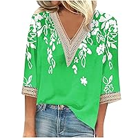 Women Floral Shirts Elbow Sleeve Summer Blouse Dressy V Neck 3/4 Sleeve Tee Shirts Going Out Tunic Tops Streetwear