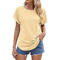 Women's Casual Summer Short Sleeve Shirts Lace V Neck Color Block Dressy Tops Trendy Hollow Floral Blouses T Shirts 2024
