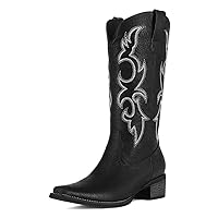 Cowboy Boots for Women - Embroidered Cowgirl Boots Western Mid Calf Fashion Chunky Heel Pointed Toe Country Boots