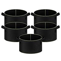 iPower 20-Gallon 5-Pack Grow Bag Thickened Nonwoven Fabric Pots Heavy Duty Aeration Container with Strap Handles for Garden and Planting Vegetable Flowers, Black with Green Stitch Sewing