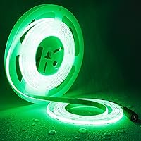 12V COB LED Strip Light Green Waterproof IP65 Super Bright 3000lm 16.4ft/5M Dotless 480LED/M Cuttable Flexible LED Tape Light for Cabinet Home DIY Lighting Projects